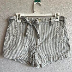 White Shorts with Blue Stripes and Cloth Belt